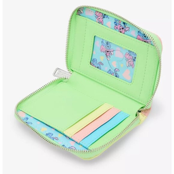 Loungefly Disney Lilo & Stitch Wallet Angel Stitch Pastel Colors Zip Around New - Picture 2 of 4